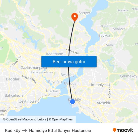 Kadıköy to Hamidiye Etfal Sarıyer Hastanesi map