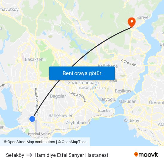 Sefaköy to Hamidiye Etfal Sarıyer Hastanesi map