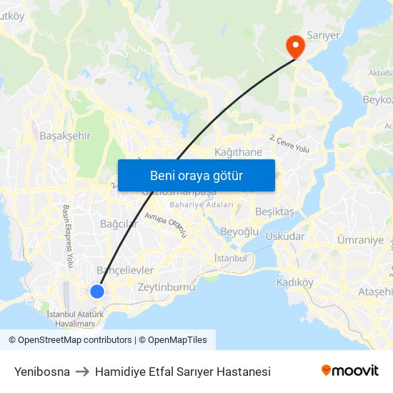Yenibosna to Hamidiye Etfal Sarıyer Hastanesi map