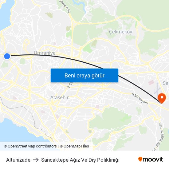 Altunizade to Sancaktepe Ağız Ve Diş Polikliniği map