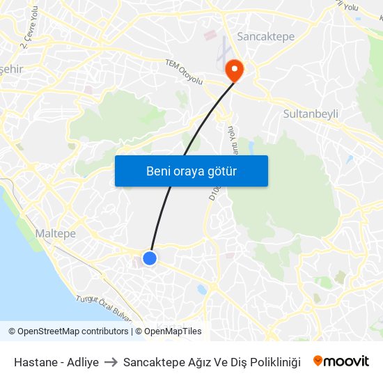 Hastane - Adliye to Sancaktepe Ağız Ve Diş Polikliniği map