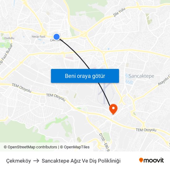 Çekmeköy to Sancaktepe Ağız Ve Diş Polikliniği map