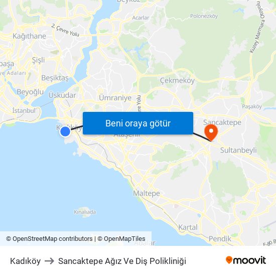 Kadıköy to Sancaktepe Ağız Ve Diş Polikliniği map