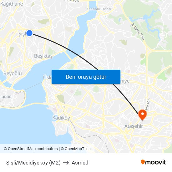 Şişli/Mecidiyeköy (M2) to Asmed map