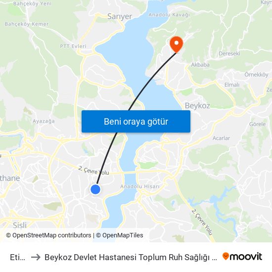 Etiler to Beykoz Devlet Hastanesi Toplum Ruh Sağlığı Merkezi map