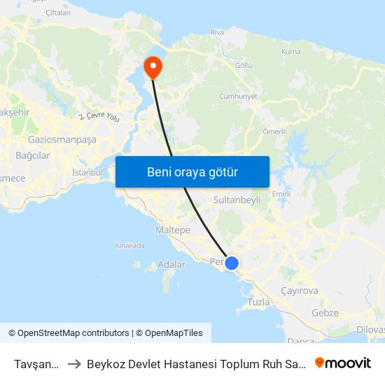 Tavşantepe to Beykoz Devlet Hastanesi Toplum Ruh Sağlığı Merkezi map