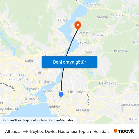 Altunizade to Beykoz Devlet Hastanesi Toplum Ruh Sağlığı Merkezi map