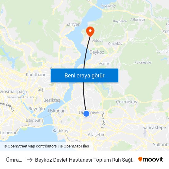 Ümraniye to Beykoz Devlet Hastanesi Toplum Ruh Sağlığı Merkezi map