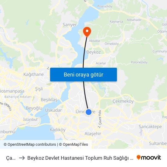 Çarşı to Beykoz Devlet Hastanesi Toplum Ruh Sağlığı Merkezi map