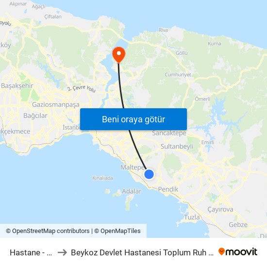 Hastane - Adliye to Beykoz Devlet Hastanesi Toplum Ruh Sağlığı Merkezi map