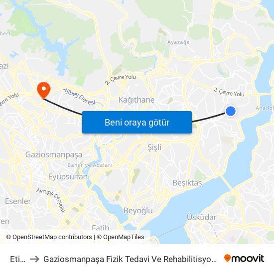Etiler to Gaziosmanpaşa Fizik Tedavi Ve Rehabilitisyon Hastanesi map