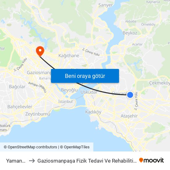 Yamanevler to Gaziosmanpaşa Fizik Tedavi Ve Rehabilitisyon Hastanesi map