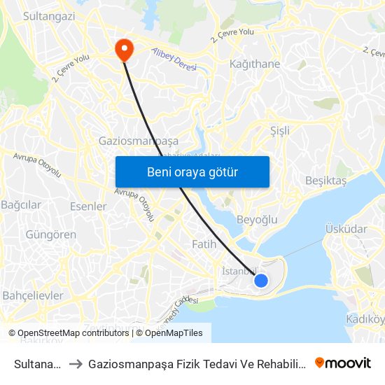 Sultanahmet to Gaziosmanpaşa Fizik Tedavi Ve Rehabilitisyon Hastanesi map