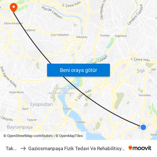 Taksim to Gaziosmanpaşa Fizik Tedavi Ve Rehabilitisyon Hastanesi map