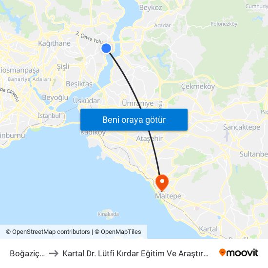 Boğaziçi Üniversitesi to Kartal Dr. Lütfi Kırdar Eğitim Ve Araştırma Hastanesi Kadir Rezzan Has Adatepe Polikliniği map