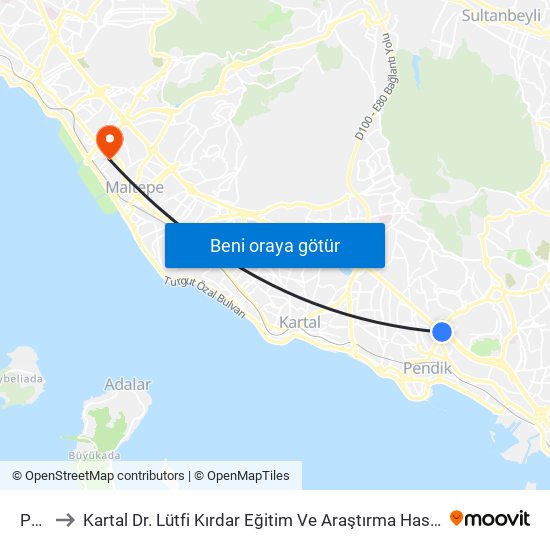 Pendik to Kartal Dr. Lütfi Kırdar Eğitim Ve Araştırma Hastanesi Kadir Rezzan Has Adatepe Polikliniği map