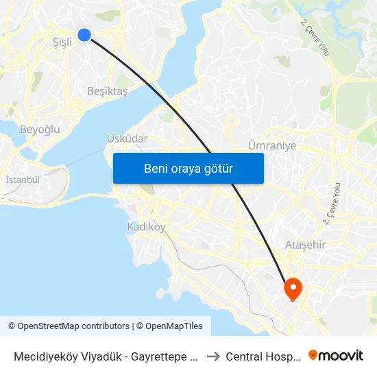 Mecidiyeköy Viyadük - Gayrettepe Yönü to Central Hospital map