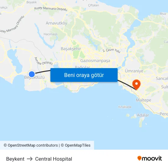 Beykent to Central Hospital map