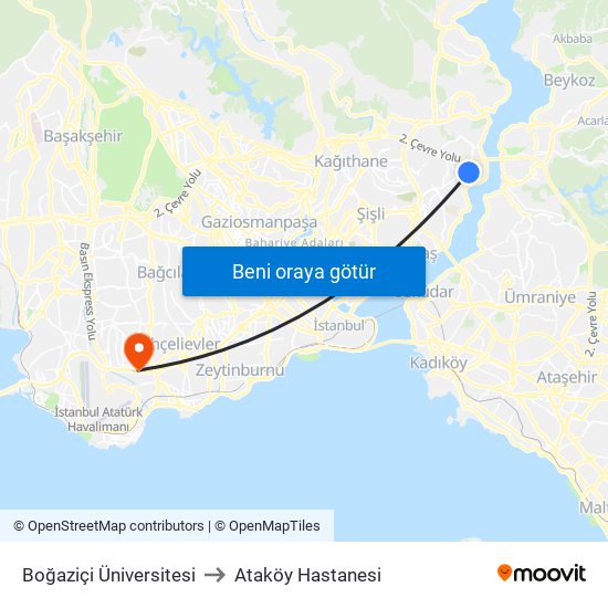 Boğaziçi Üniversitesi to Ataköy Hastanesi map