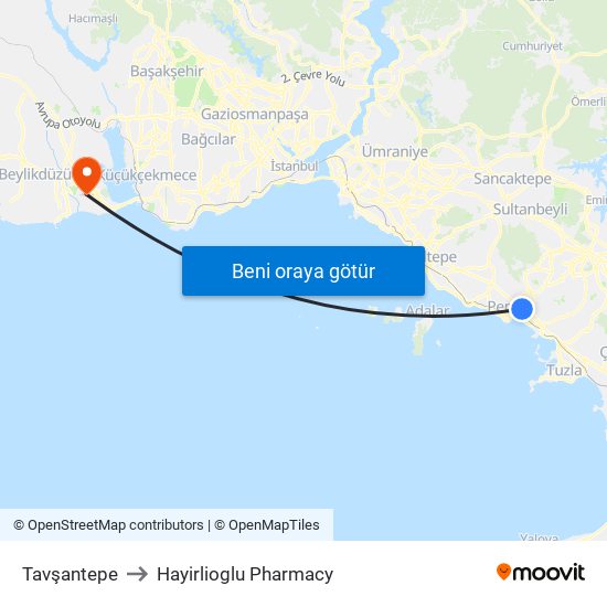 Tavşantepe to Hayirlioglu Pharmacy map