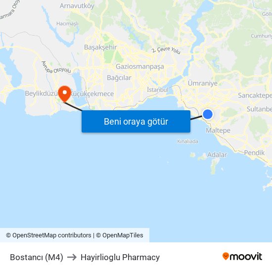 Bostancı (M4) to Hayirlioglu Pharmacy map