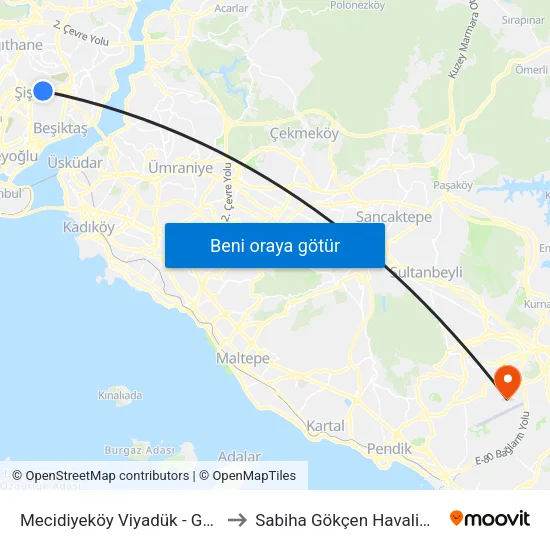 Mecidiyeköy Viyadük - Gayrettepe Yönü to Sabiha Gökçen Havalimanı Terminali map