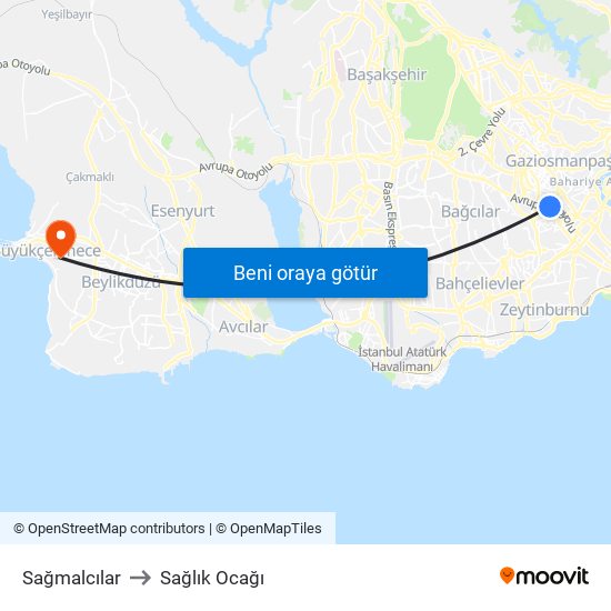 Sağmalcılar to Sağlık Ocağı map