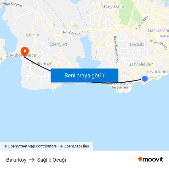 Bakırköy to Sağlık Ocağı map