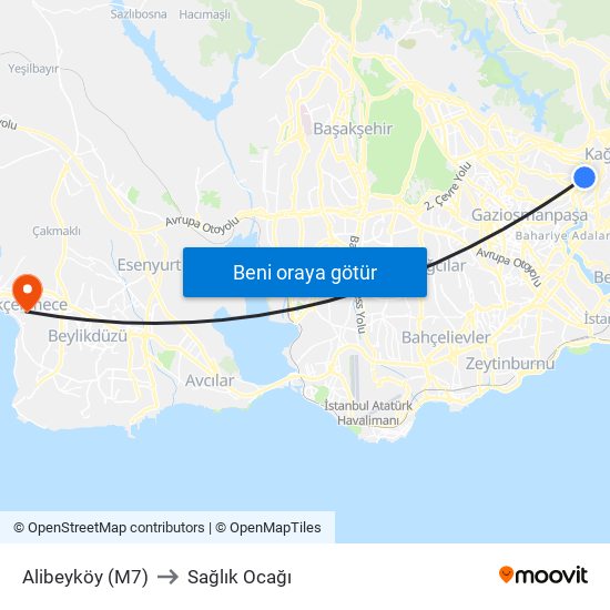 Alibeyköy (M7) to Sağlık Ocağı map