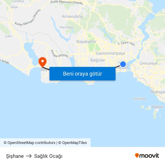 Şişhane to Sağlık Ocağı map