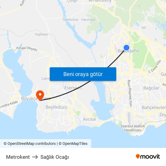 Metrokent to Sağlık Ocağı map