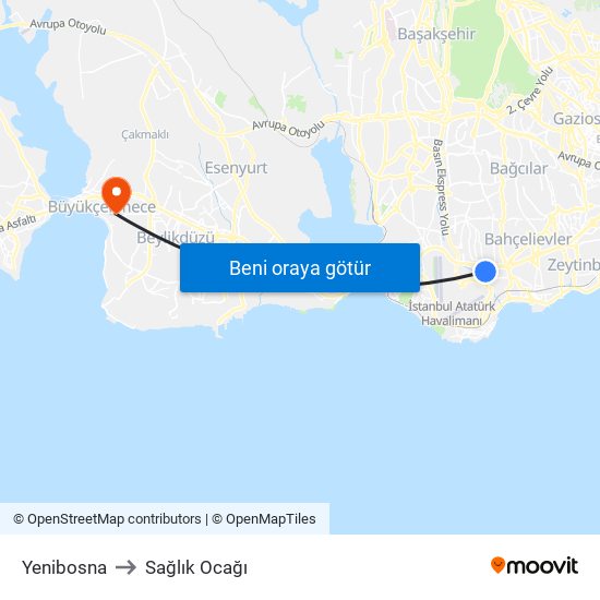 Yenibosna to Sağlık Ocağı map