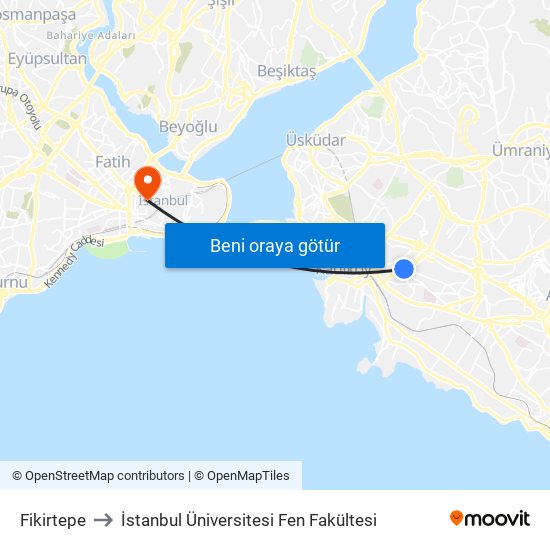 Fikirtepe to İstanbul Üniversitesi Fen Fakültesi map