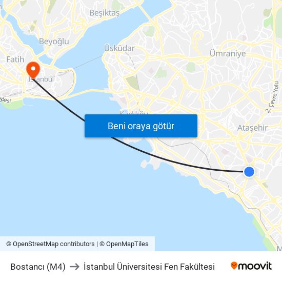 Bostancı (M4) to İstanbul Üniversitesi Fen Fakültesi map