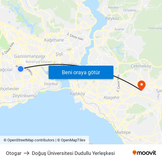 Otogar to Doğuş Üniversitesi Dudullu Yerleşkesi map