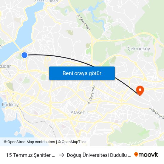 15 Temmuz Şehitler Köprüsü to Doğuş Üniversitesi Dudullu Yerleşkesi map