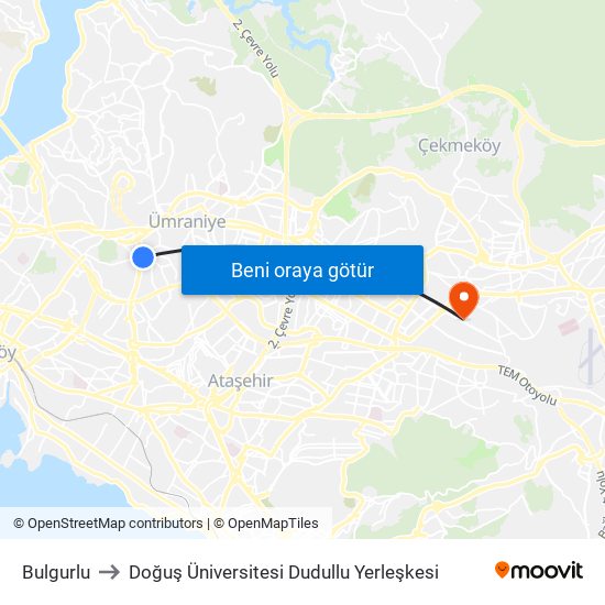 Bulgurlu to Doğuş Üniversitesi Dudullu Yerleşkesi map