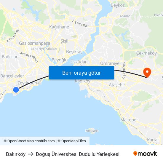 Bakırköy to Doğuş Üniversitesi Dudullu Yerleşkesi map