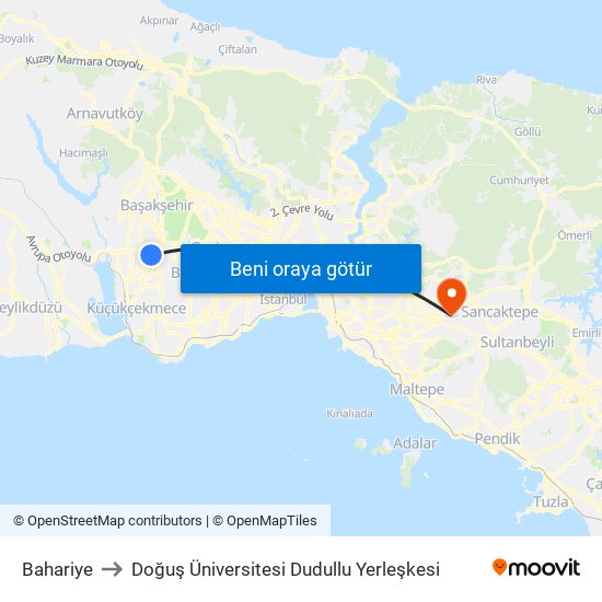 Bahariye to Doğuş Üniversitesi Dudullu Yerleşkesi map