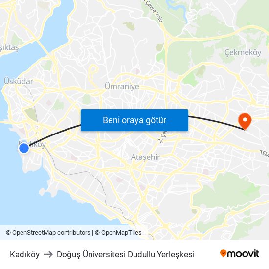 Kadıköy to Doğuş Üniversitesi Dudullu Yerleşkesi map