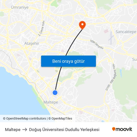 Maltepe to Doğuş Üniversitesi Dudullu Yerleşkesi map