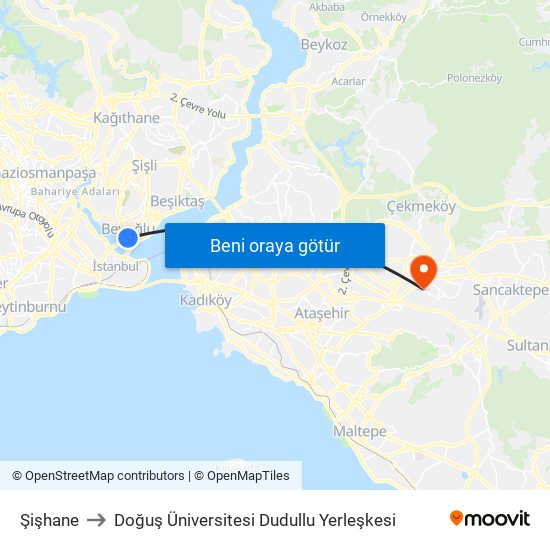 Şişhane to Doğuş Üniversitesi Dudullu Yerleşkesi map