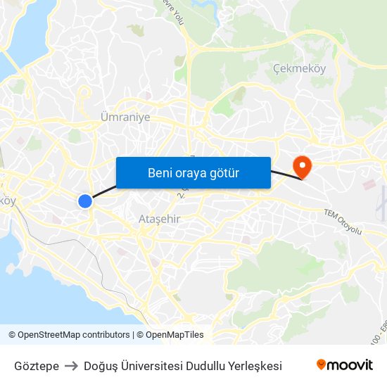 Göztepe to Doğuş Üniversitesi Dudullu Yerleşkesi map