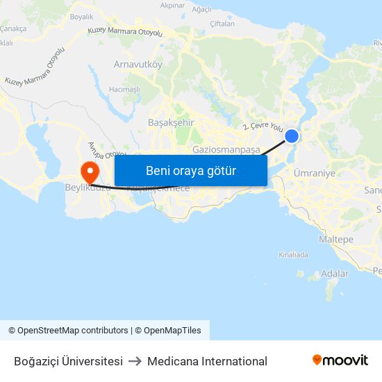 Boğaziçi Üniversitesi to Medicana International map