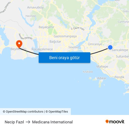 Necip Fazıl to Medicana International map