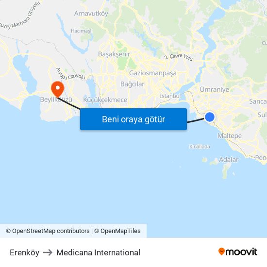 Erenköy to Medicana International map