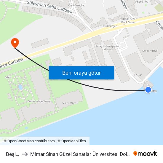 Beşiktaş to Mimar Sinan Güzel Sanatlar Üniversitesi Dolmabahçe Yerleşkesi map