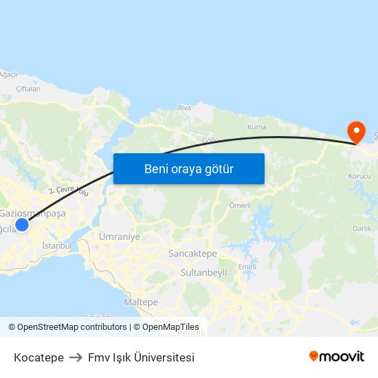 Kocatepe to Fmv Işık Üniversitesi map