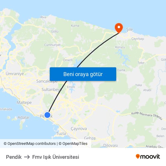 Pendik to Fmv Işık Üniversitesi map