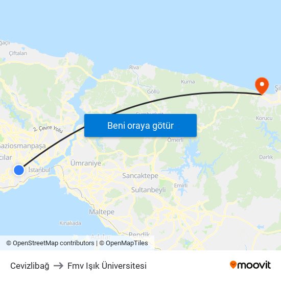Cevizlibağ to Fmv Işık Üniversitesi map